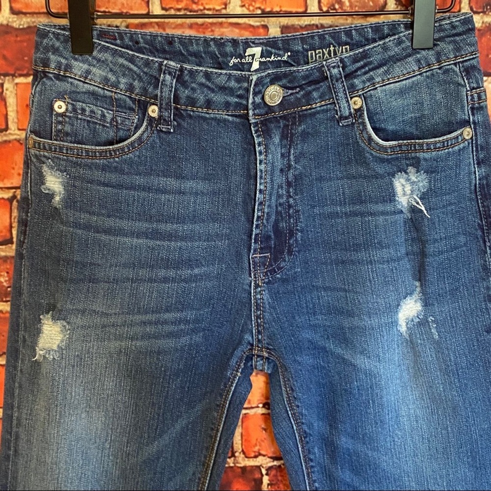 7 for all Mankind Paxtyn Distressed Straight Leg Jeans Youth Size 14 Medium Wash - Picture 4 of 9
